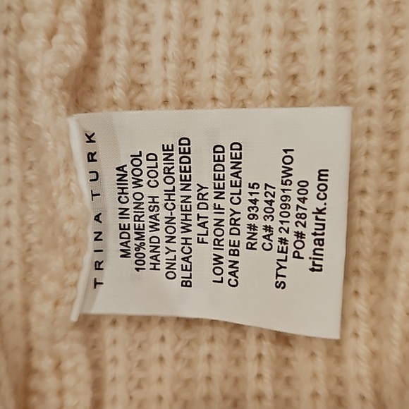 💕TRINA TURK💕 Dalhart Sweater ~ Ecru 100% Ribbed Knit Merino Wool Medium - Picture 11 of 12